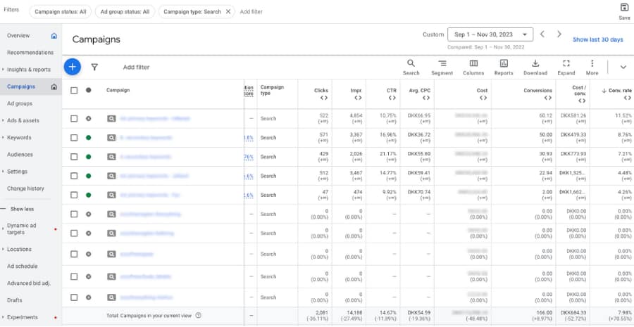 Snow guard Google Ads Performance overview